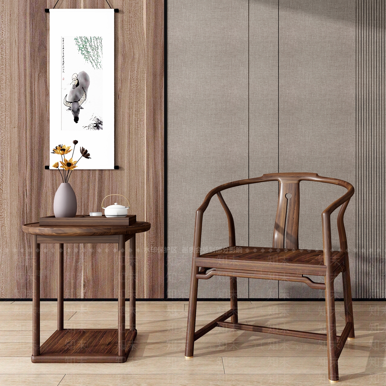 新中式圈椅SU模型下载【ID:1104629434】