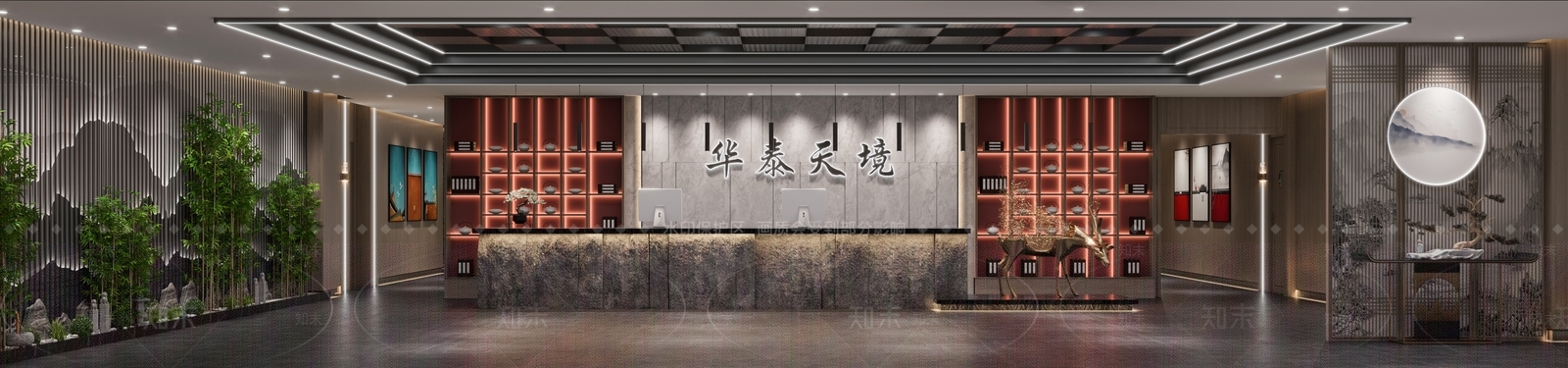 新中式洗浴中心前台3D模型下载【ID:1104632896】