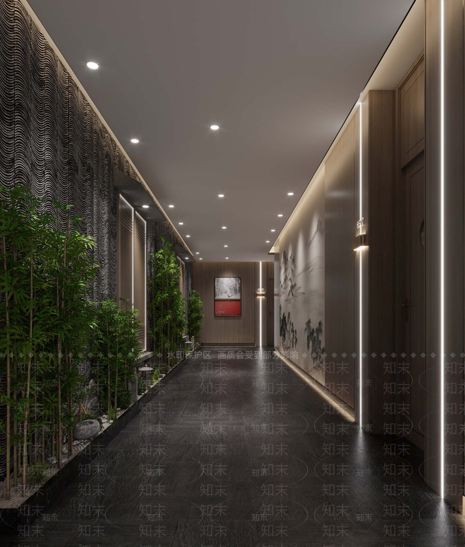 新中式洗浴中心过道3D模型下载【ID:1104633070】