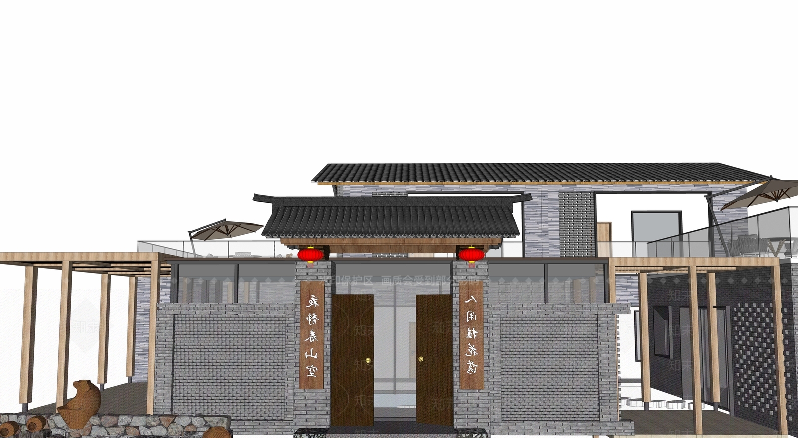 新中式四合院SU模型下载【ID:1104642681】