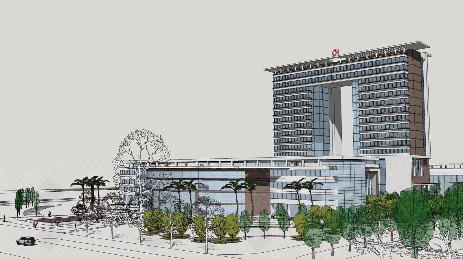 现代医疗建筑SU模型下载【ID:1104649866】