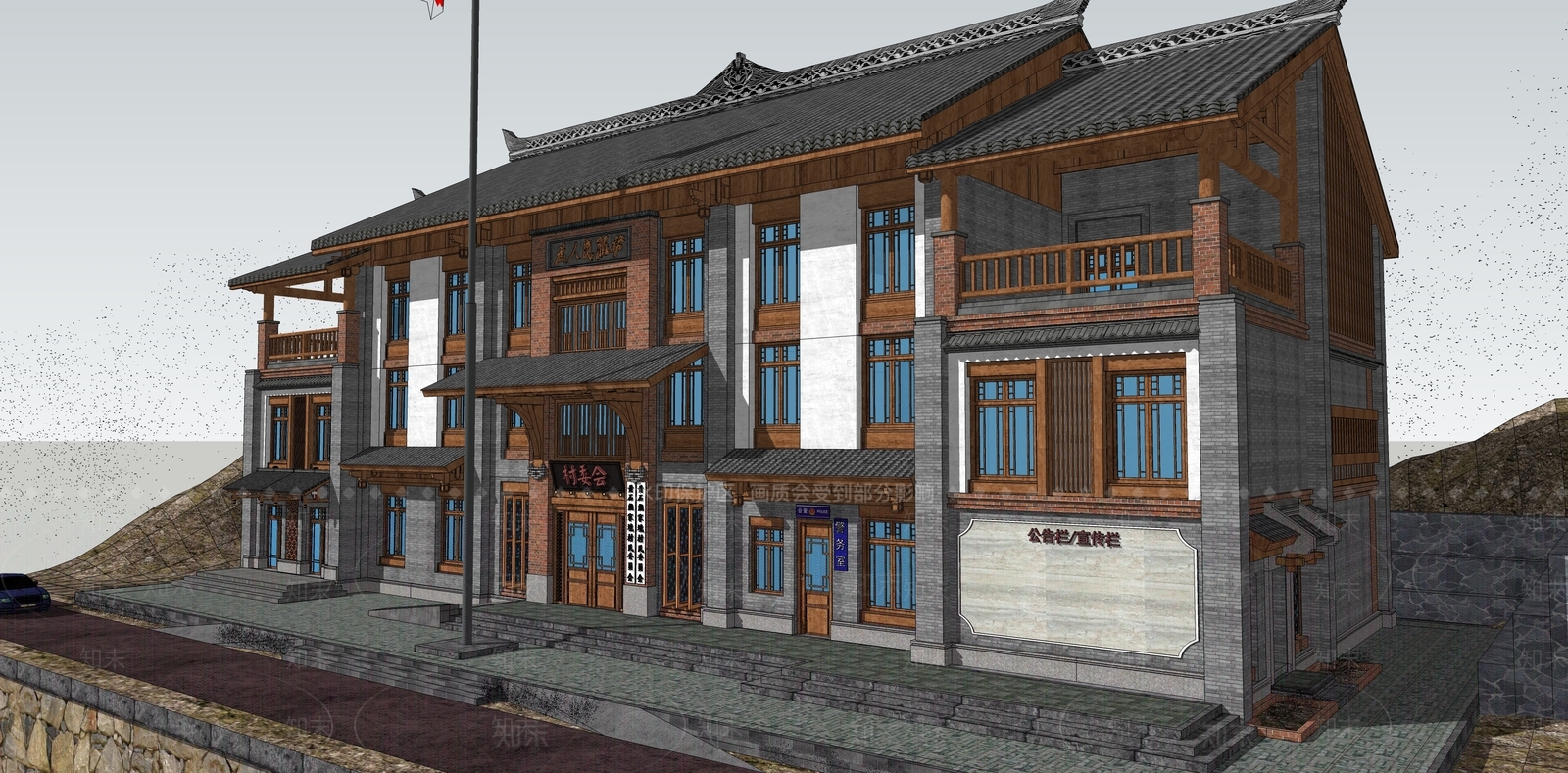 中式公建SU模型下载【ID:1104677782】