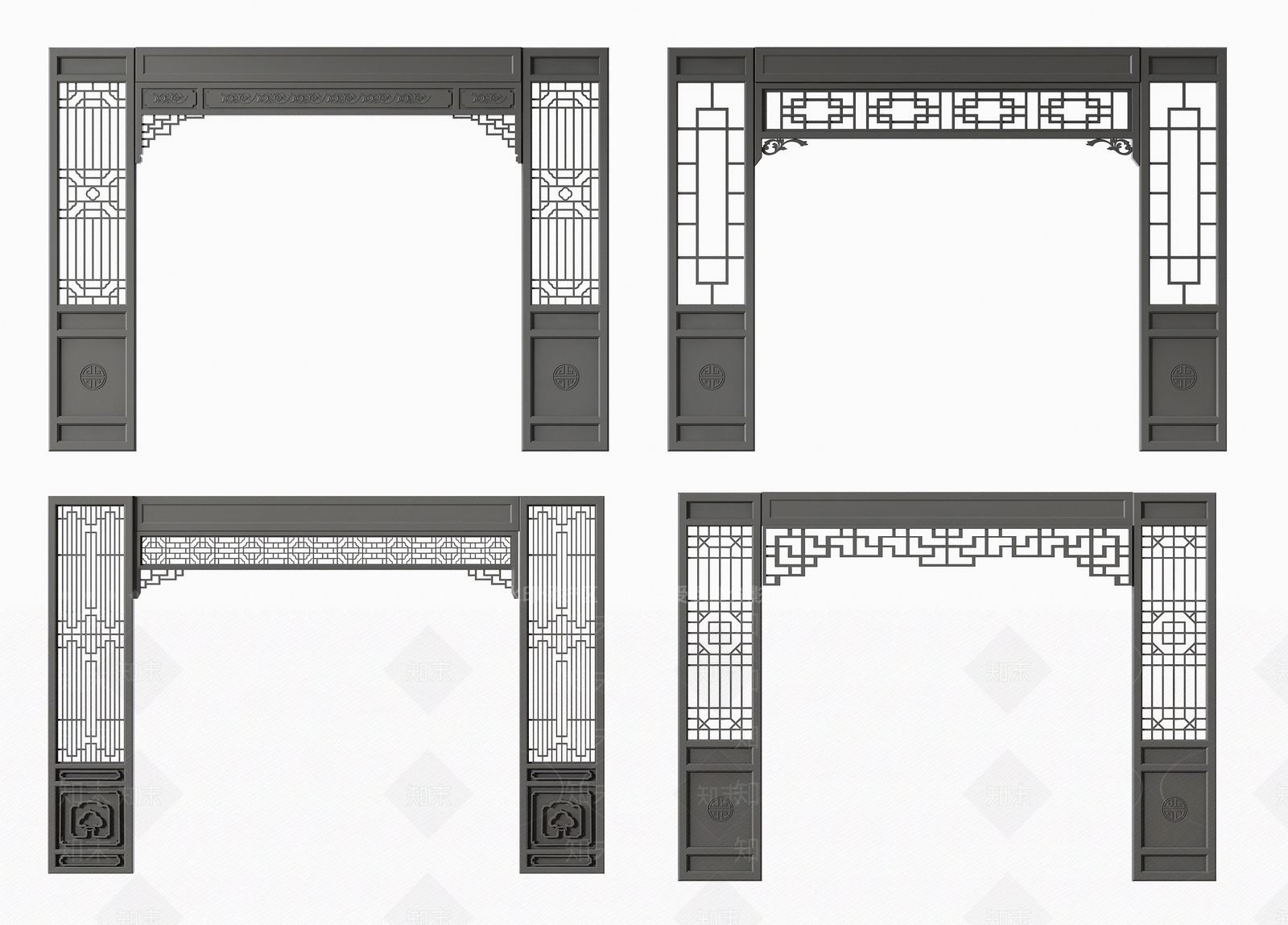 中式花格拱门SU模型下载【ID:1104659757】