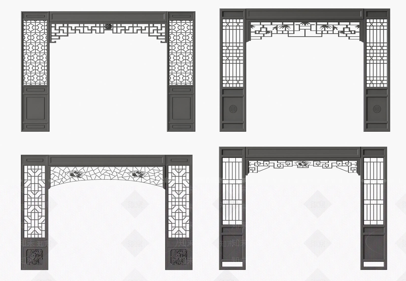 中式花格拱门SU模型下载【ID:1104659726】