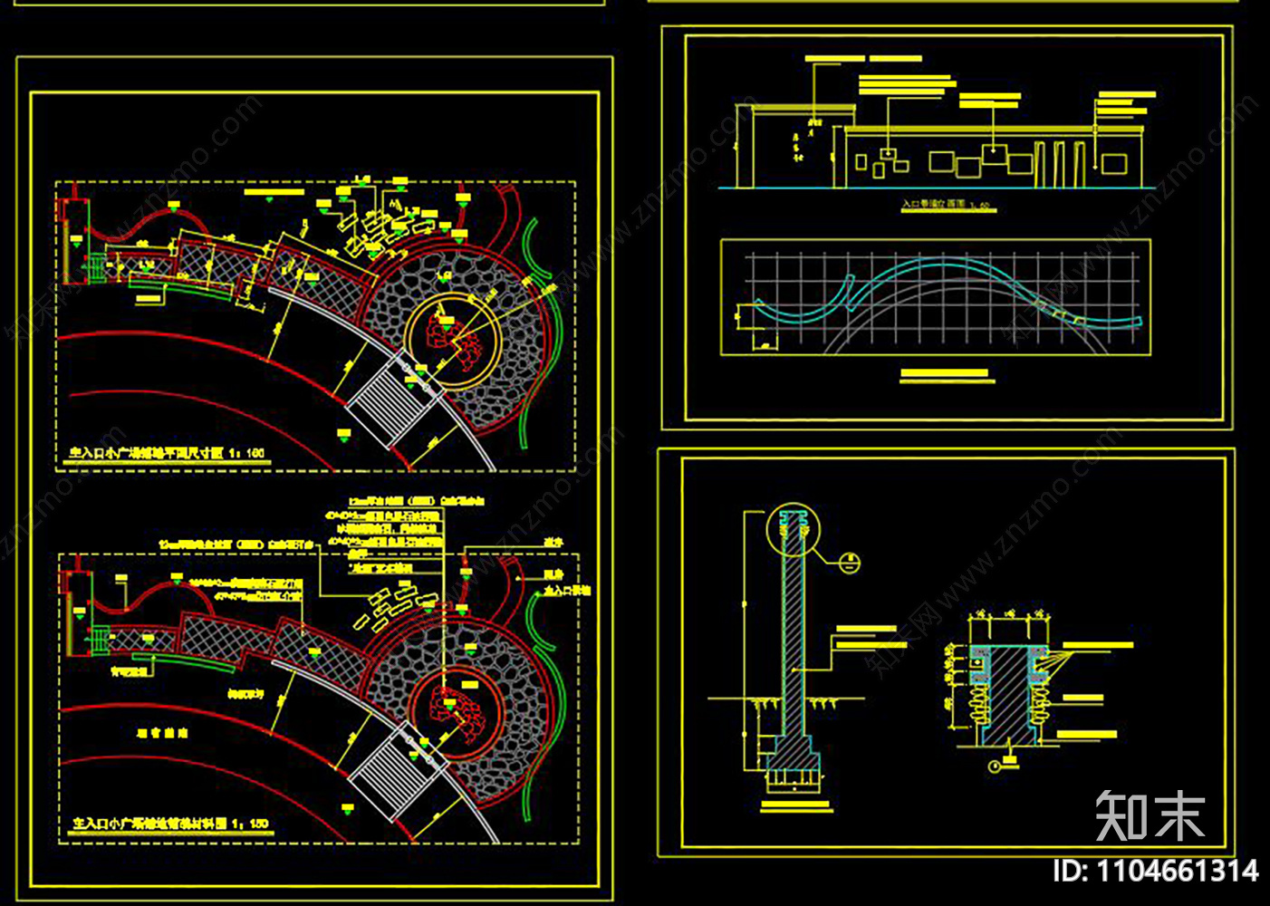 某小游园园林景观规划CADcad施工图下载【ID:1104661314】