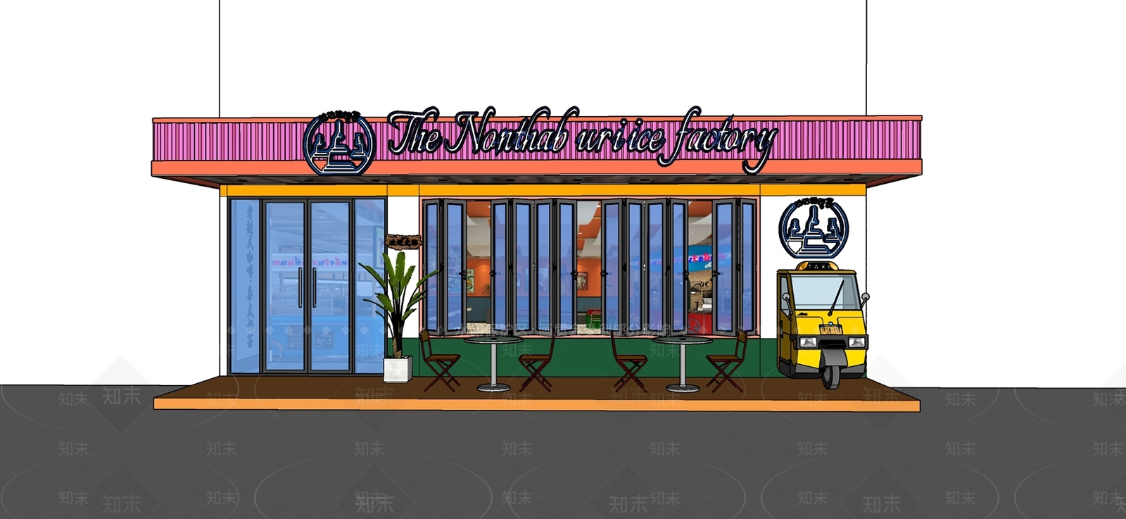 现代泰式奶茶店门头SU模型下载【ID:1104754762】