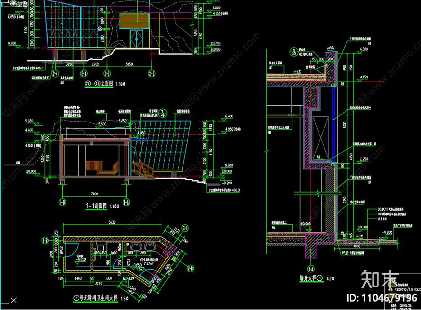 小茶室建筑CADcad施工图下载【ID:1104679196】