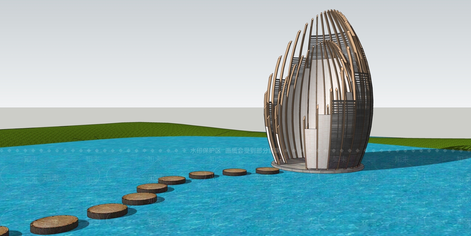 现代景观小建筑SU模型下载【ID:1104680873】