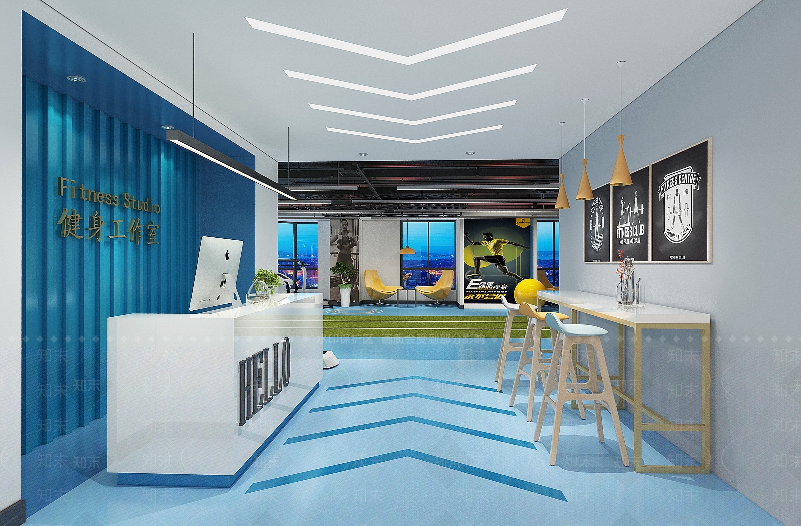 现代健身工作室前台3D模型下载【ID:1104683245】