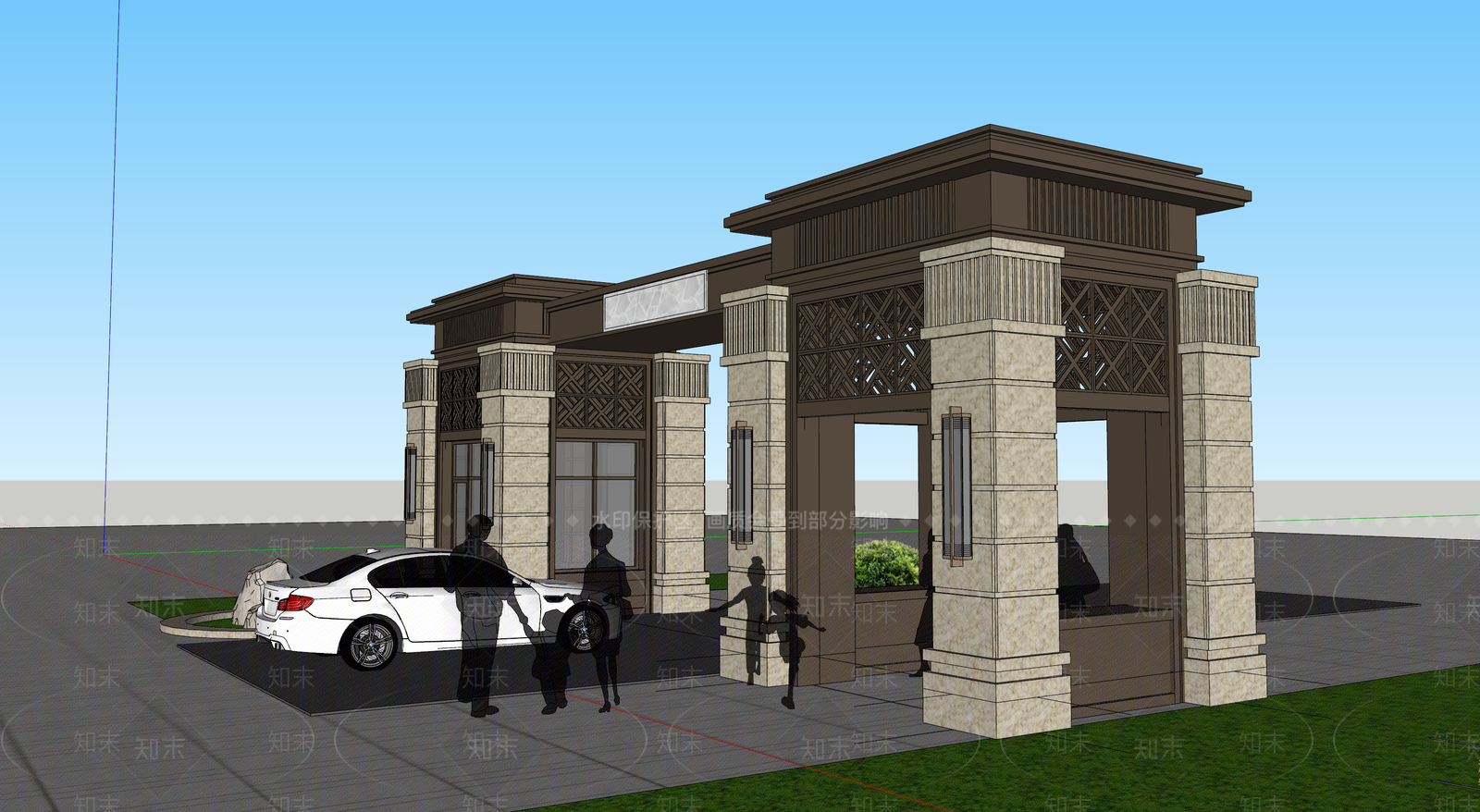 古典小区入口大门SU模型下载【ID:1104687268】