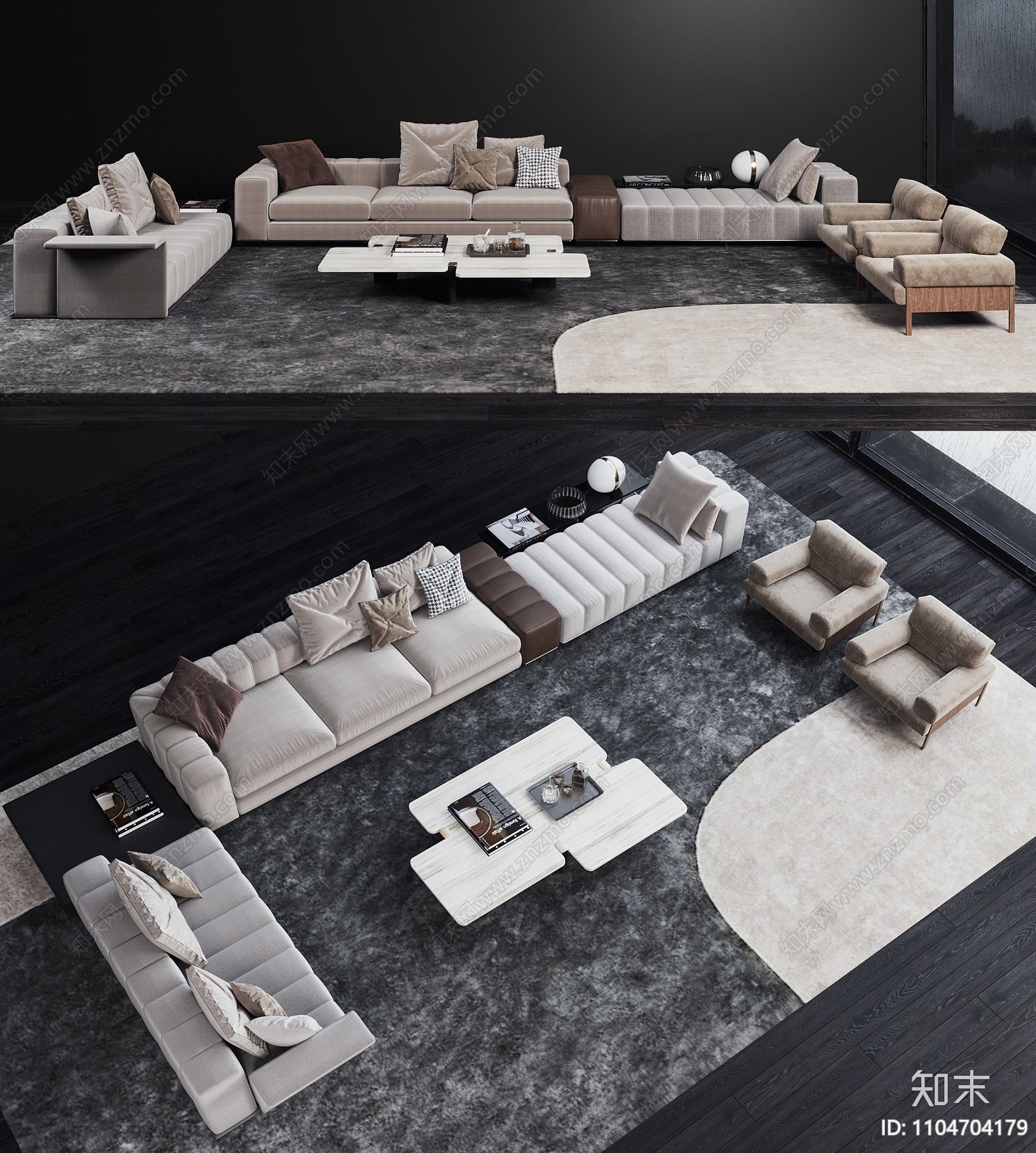 Minotti现代沙发茶几组合3D模型下载【ID:1104704179】