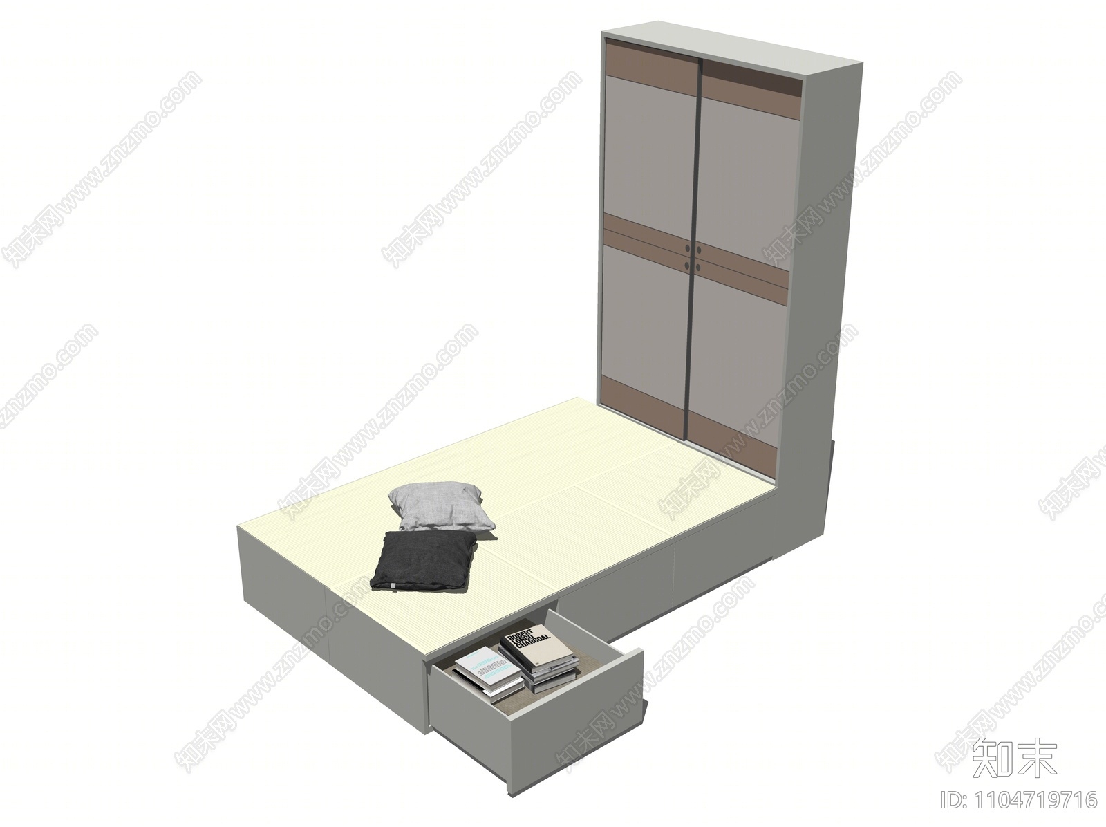 现代榻榻米床SU模型下载【ID:1104719716】