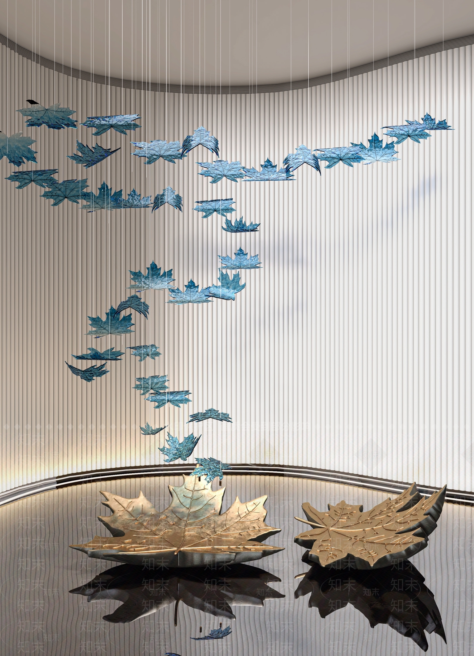 现代大厅枫叶雕塑装置3D模型下载【ID:1104762543】