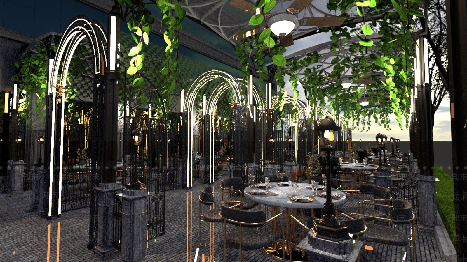 现代酒店户外餐厅SU模型下载【ID:1104720390】