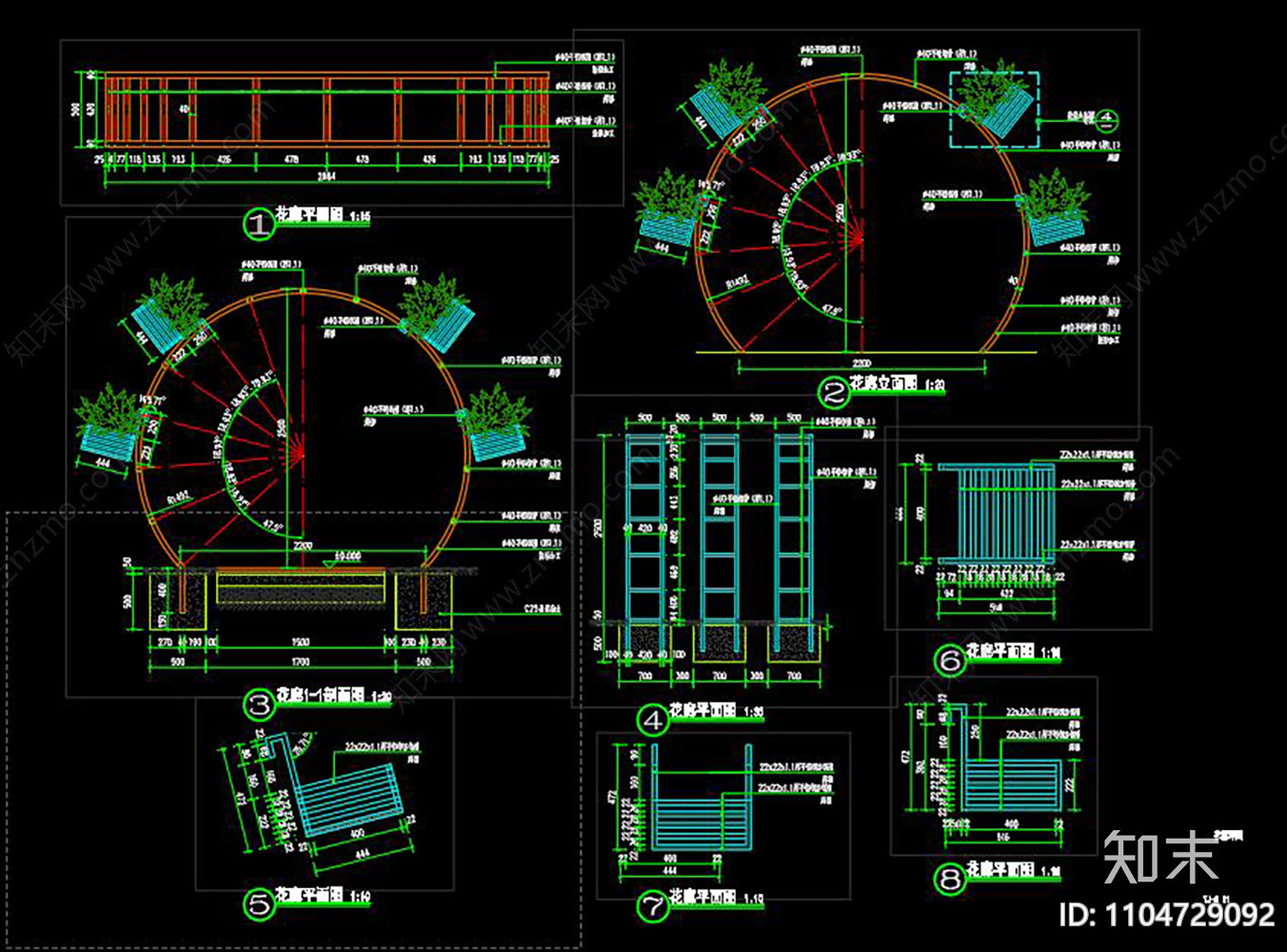 花架CAD施工图下载【ID:1104729092】