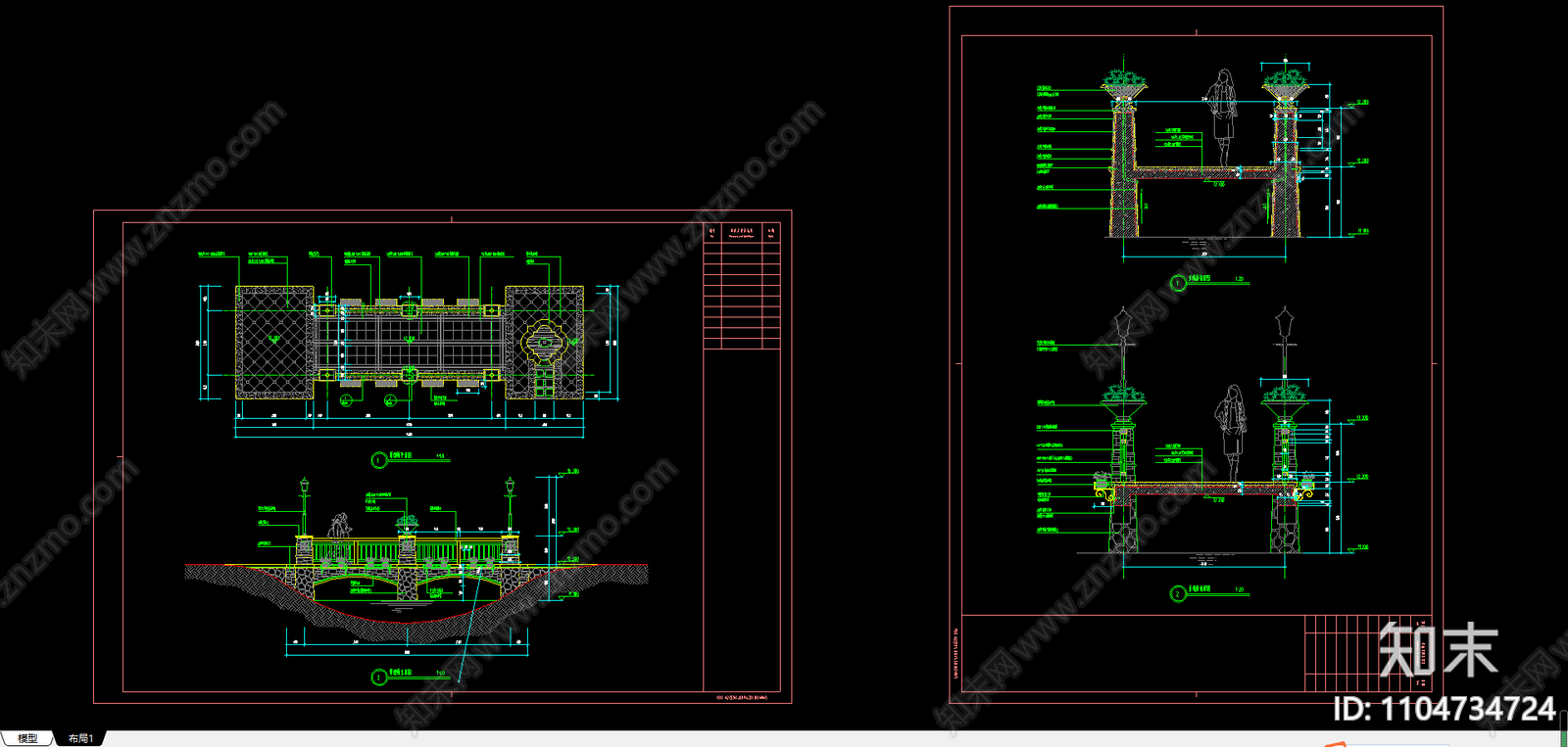 欧式景观桥cad施工图下载【ID:1104734724】