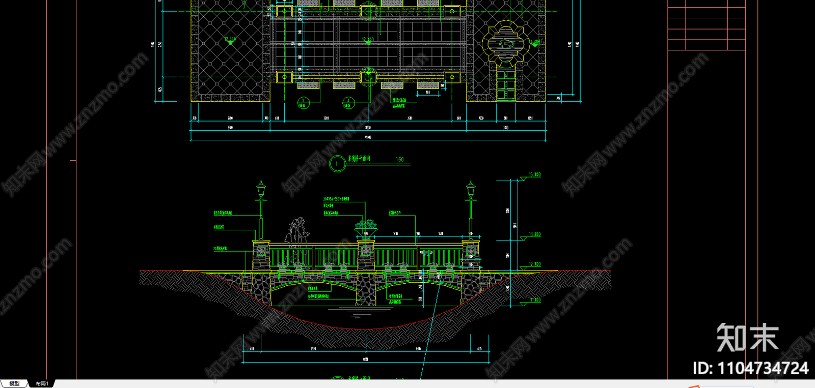 欧式景观桥cad施工图下载【ID:1104734724】