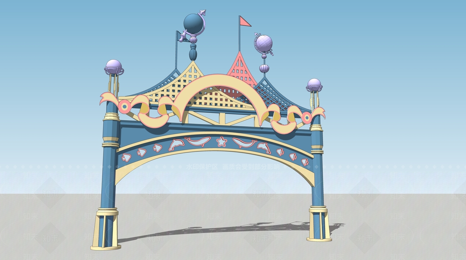 现代游乐场入口大门SU模型下载【ID:1104744861】