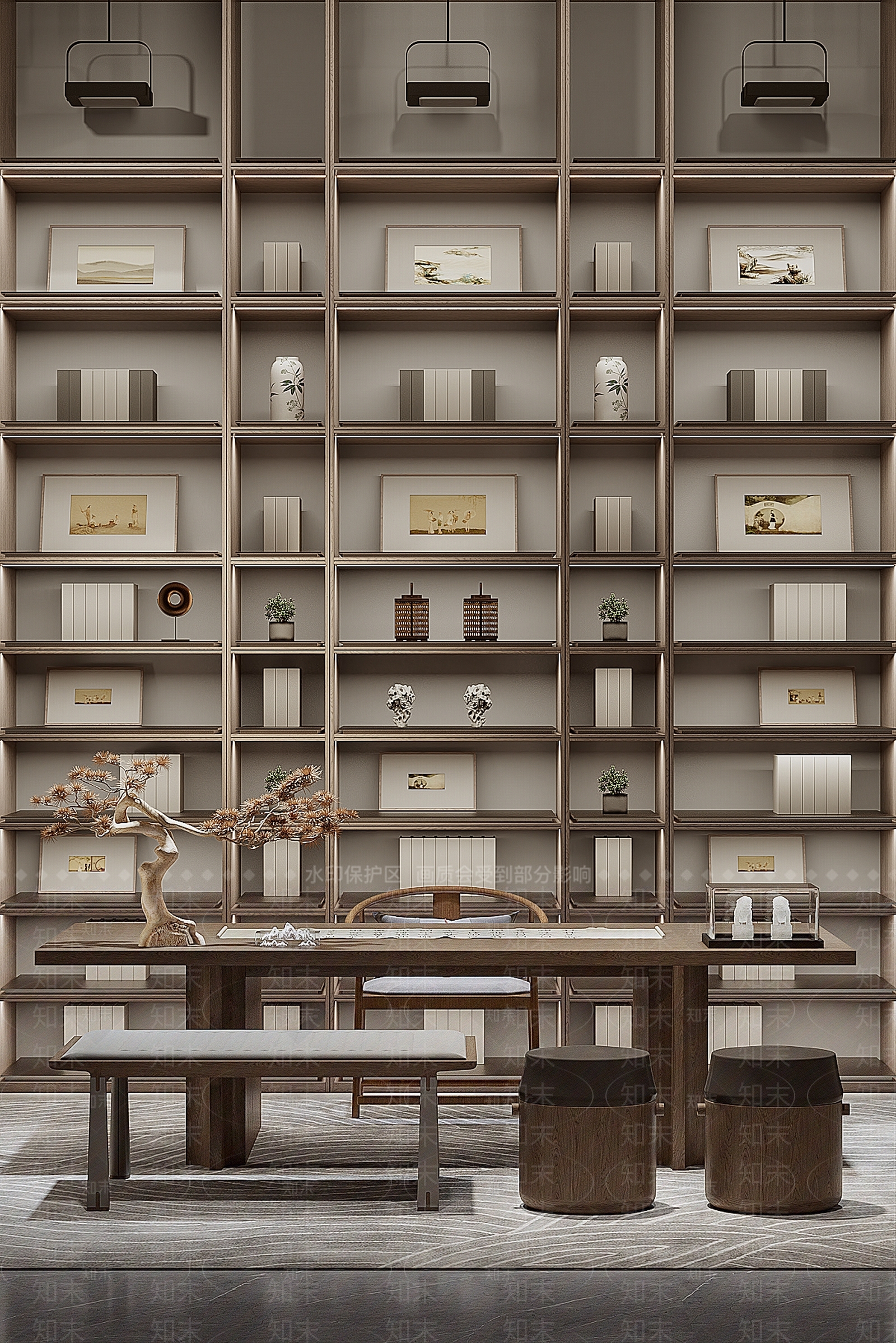 【3D悬赏模型】盘石设计新中式家居书房3D模型下载【ID:1104911122】