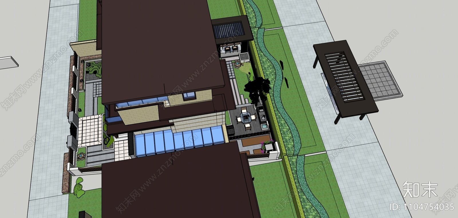 现代庭院花园SU模型下载【ID:1104754035】