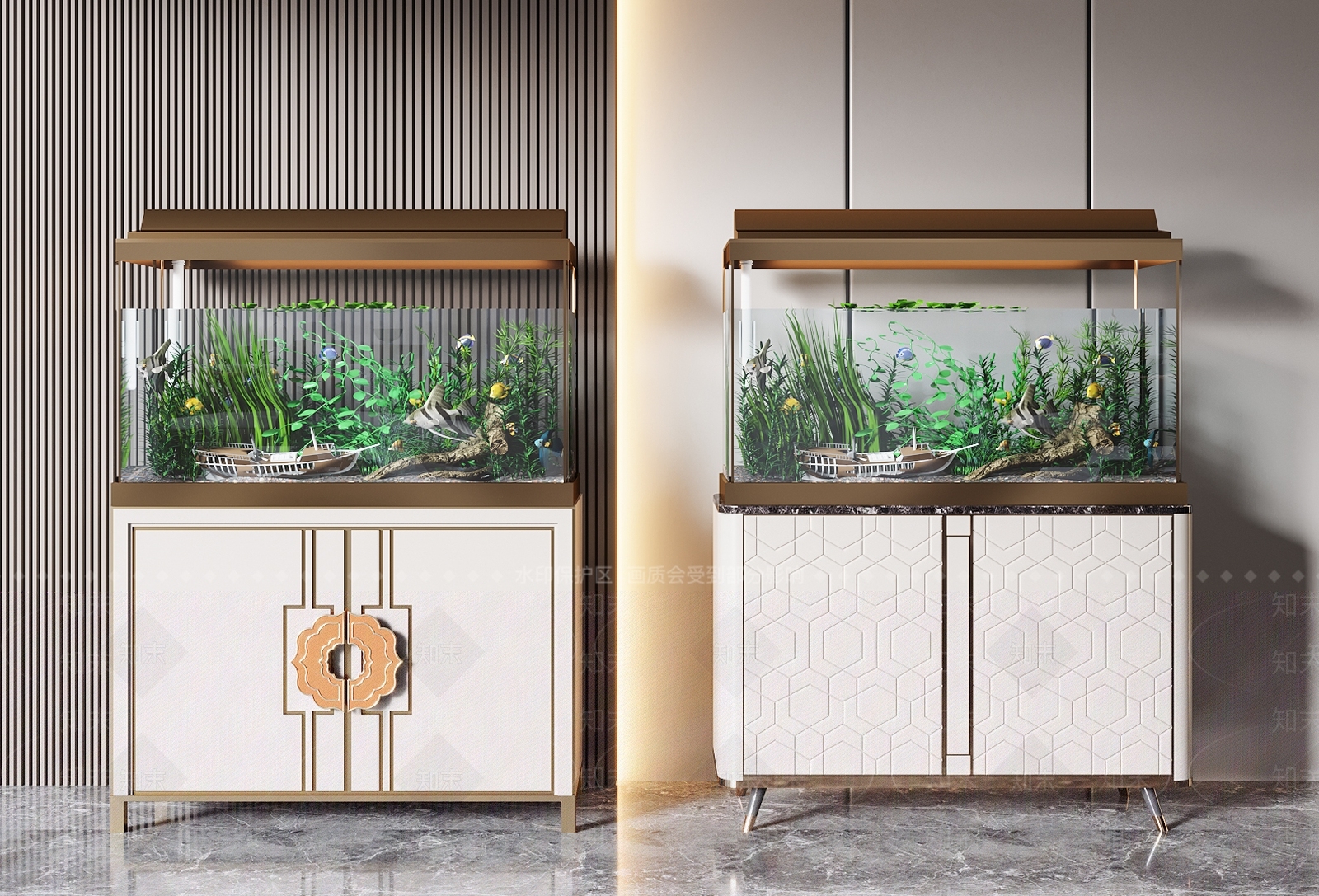 新中式鱼缸水族箱组合3D模型下载【ID:1104764947】
