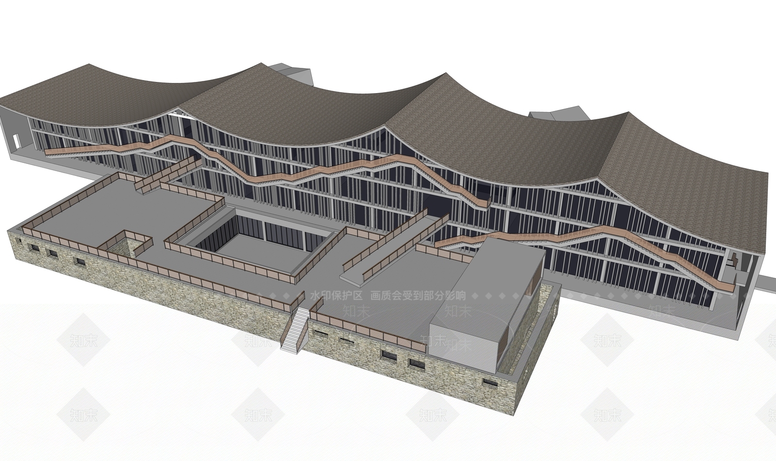 中式图书馆建筑SU模型下载【ID:1104764809】