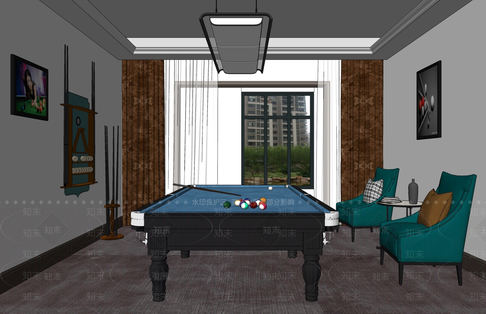 现代台球室SU模型下载【ID:1104779749】
