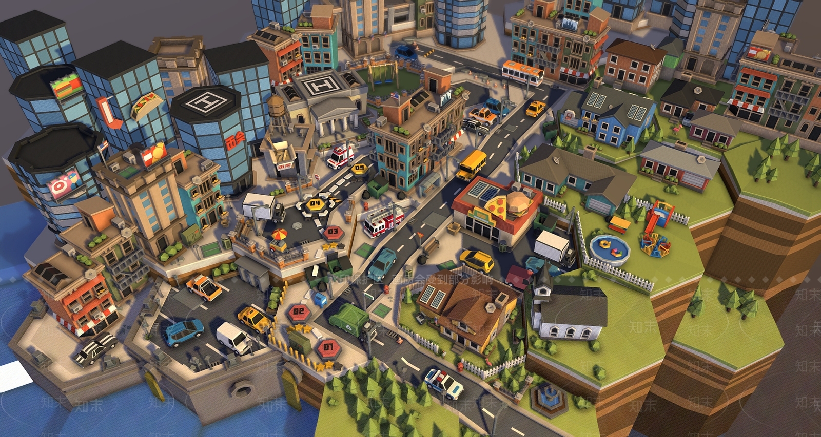 现代卡通城市包3D模型下载【ID:1104780578】