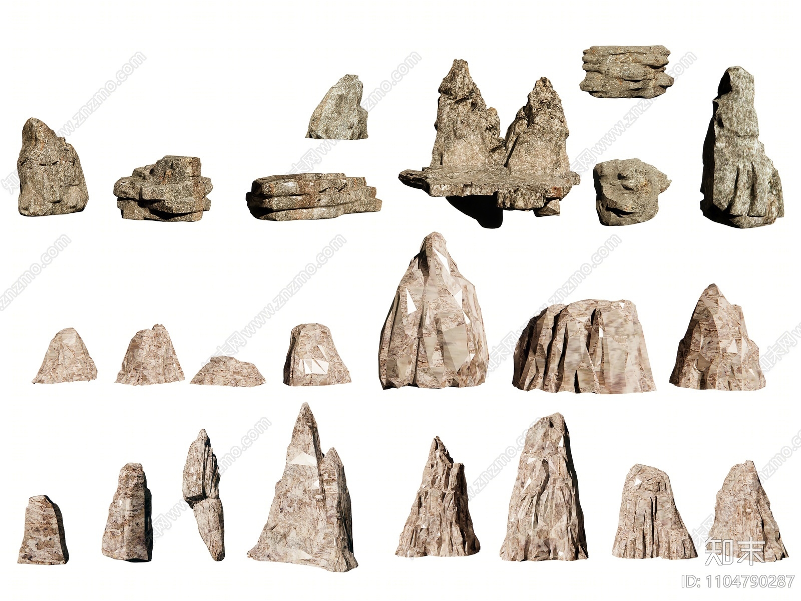 现代假山石头SU模型下载【ID:1104790287】
