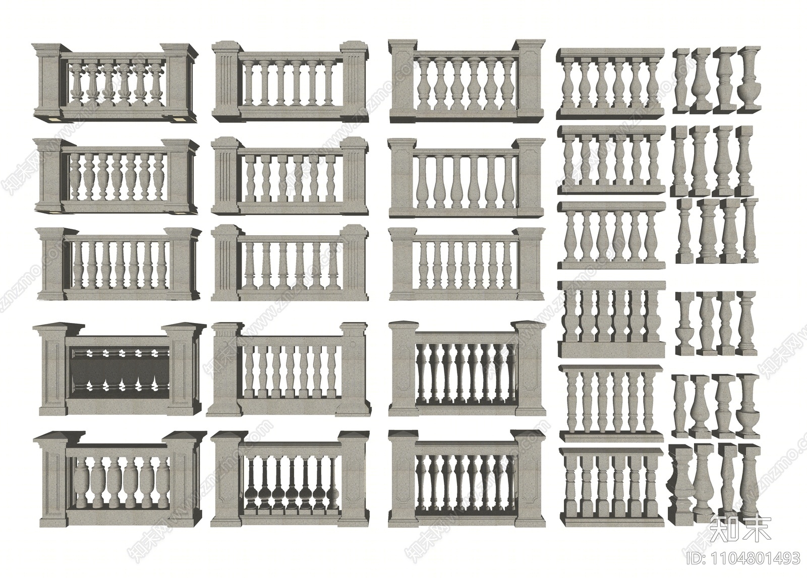 欧式大理石栏杆SU模型下载【ID:1104801493】