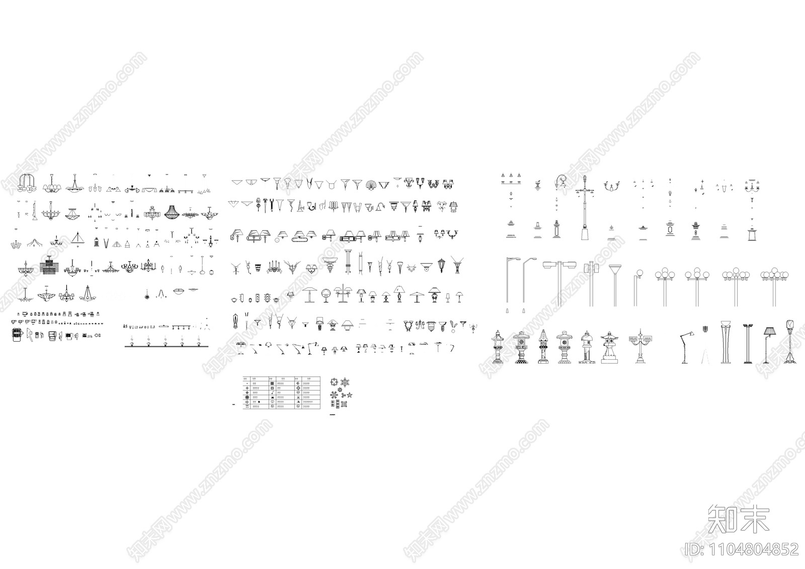 灯具专用图库cad施工图下载【ID:1104804852】