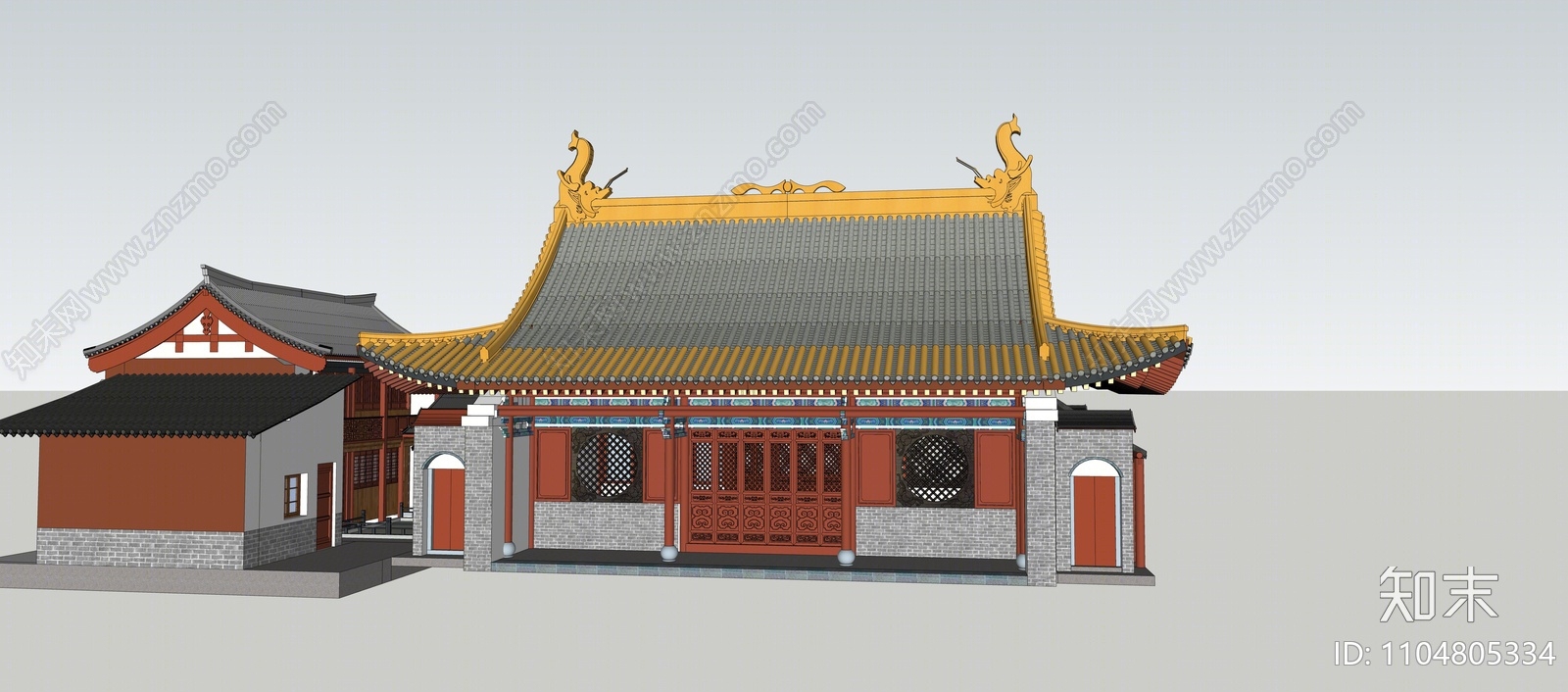 中式寺庙建筑SU模型下载【ID:1104805334】