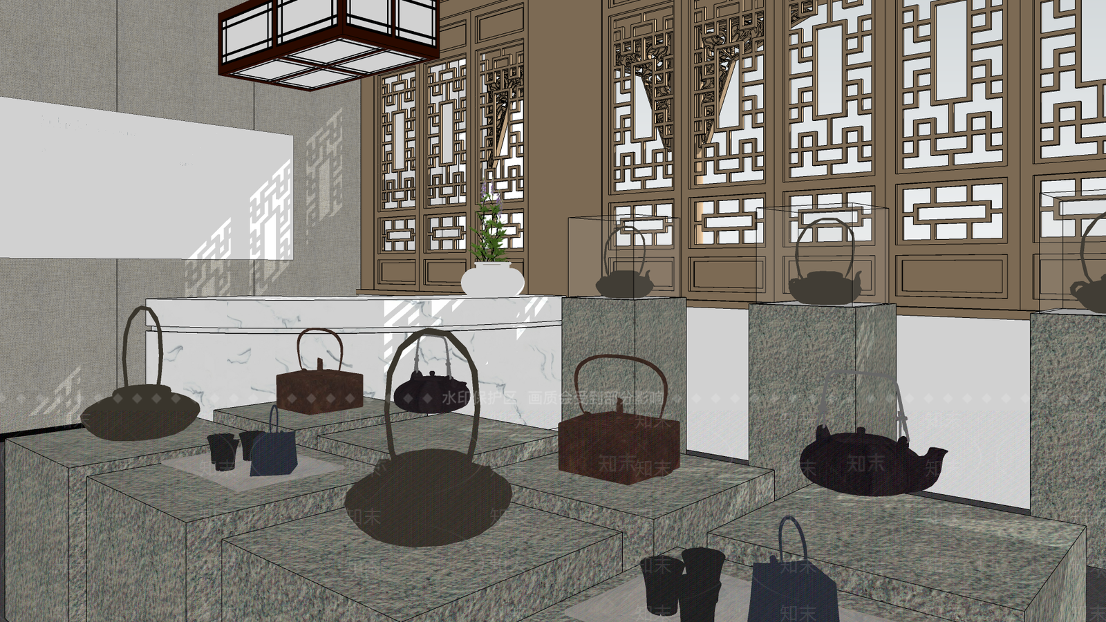 中式商业展厅SU模型下载【ID:1104823730】