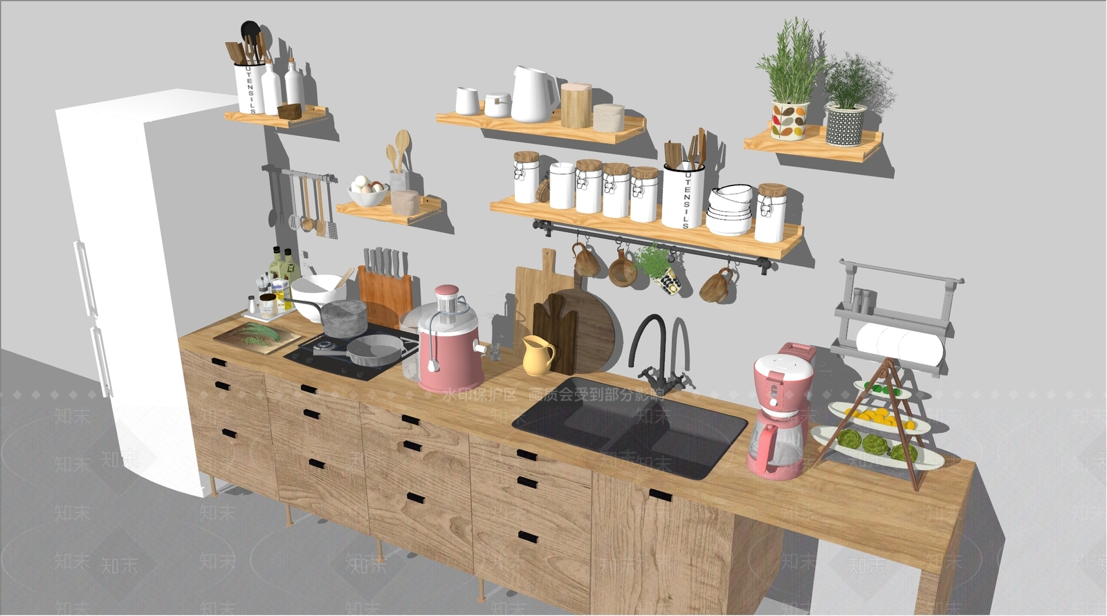 现代厨房用品组合SU模型下载【ID:1104826892】