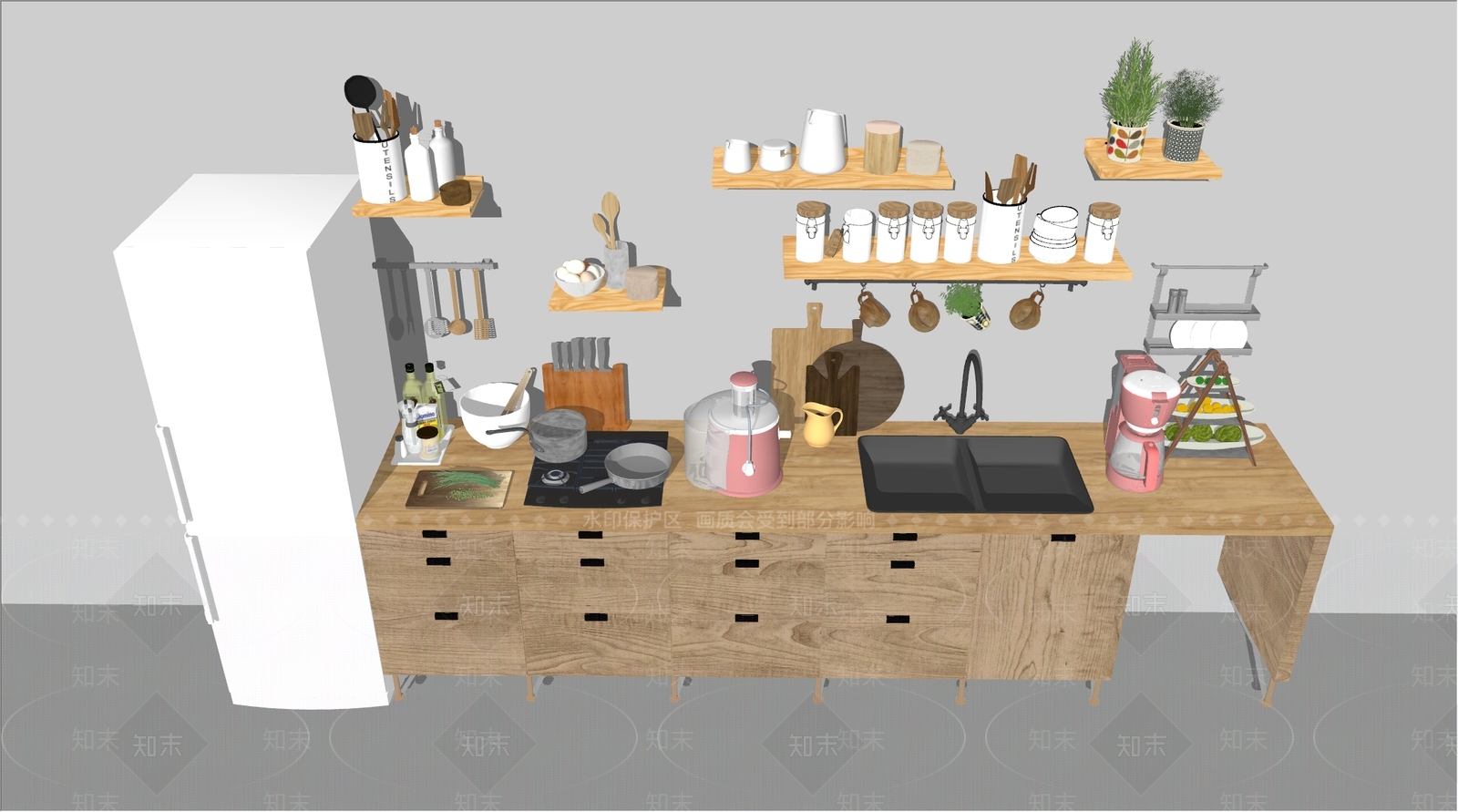 现代厨房用品组合SU模型下载【ID:1104826892】