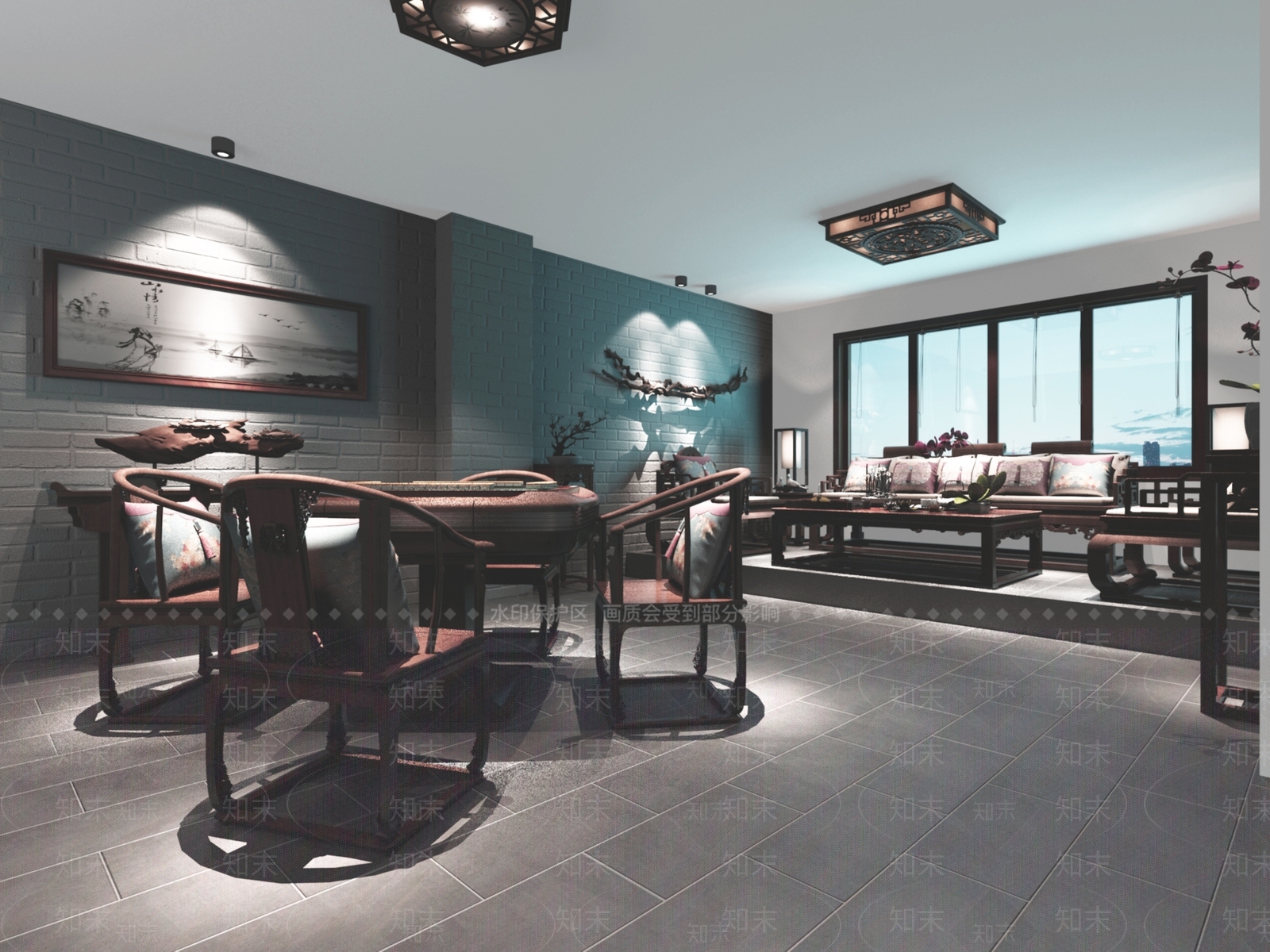 新中式棋牌室SU模型下载【ID:1104833814】