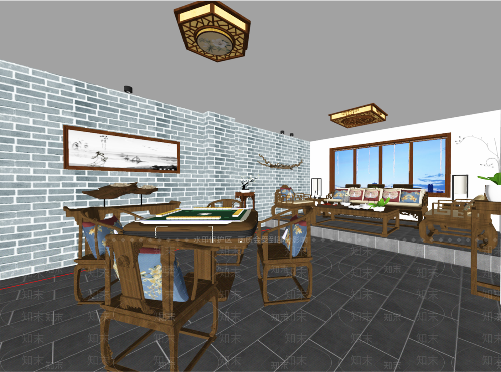 新中式棋牌室SU模型下载【ID:1104833814】