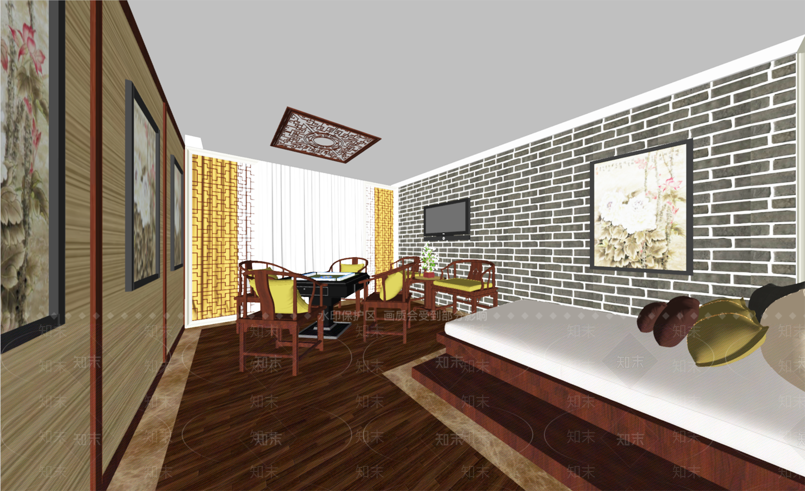 新中式棋牌室SU模型下载【ID:1104835596】