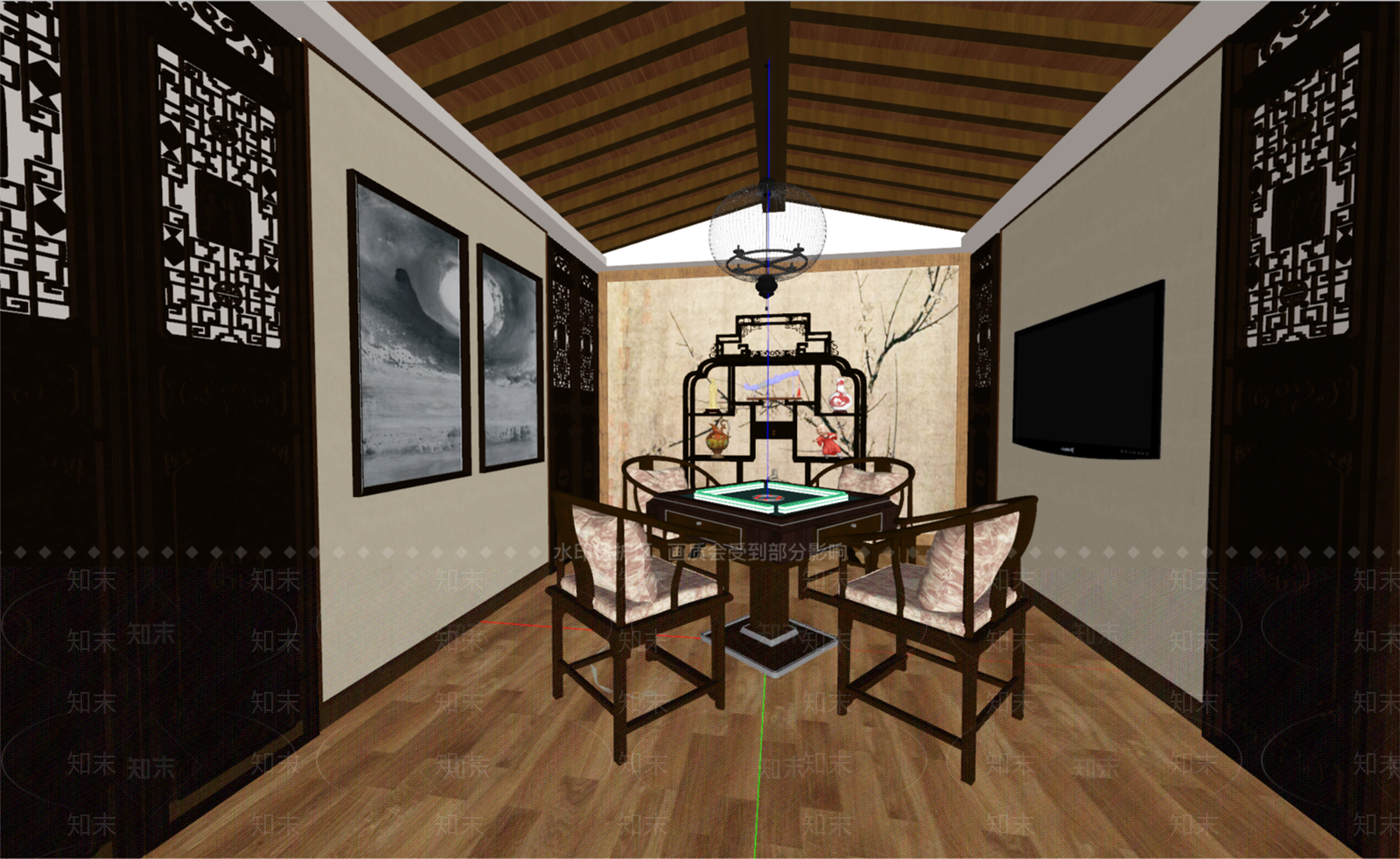 中式棋牌室SU模型下载【ID:1104835696】