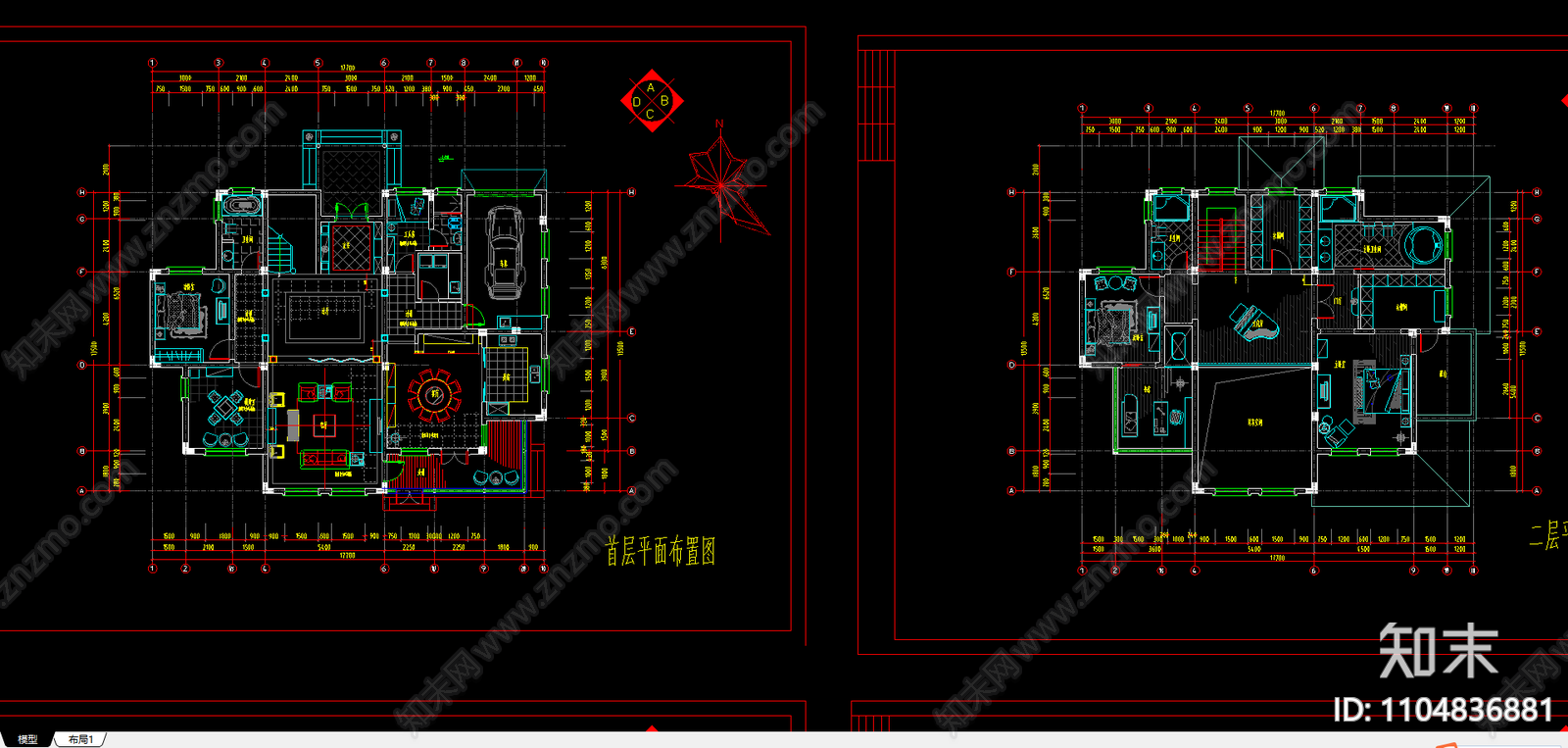 整套欧式别墅设计装修图纸cad施工图下载【ID:1104836881】