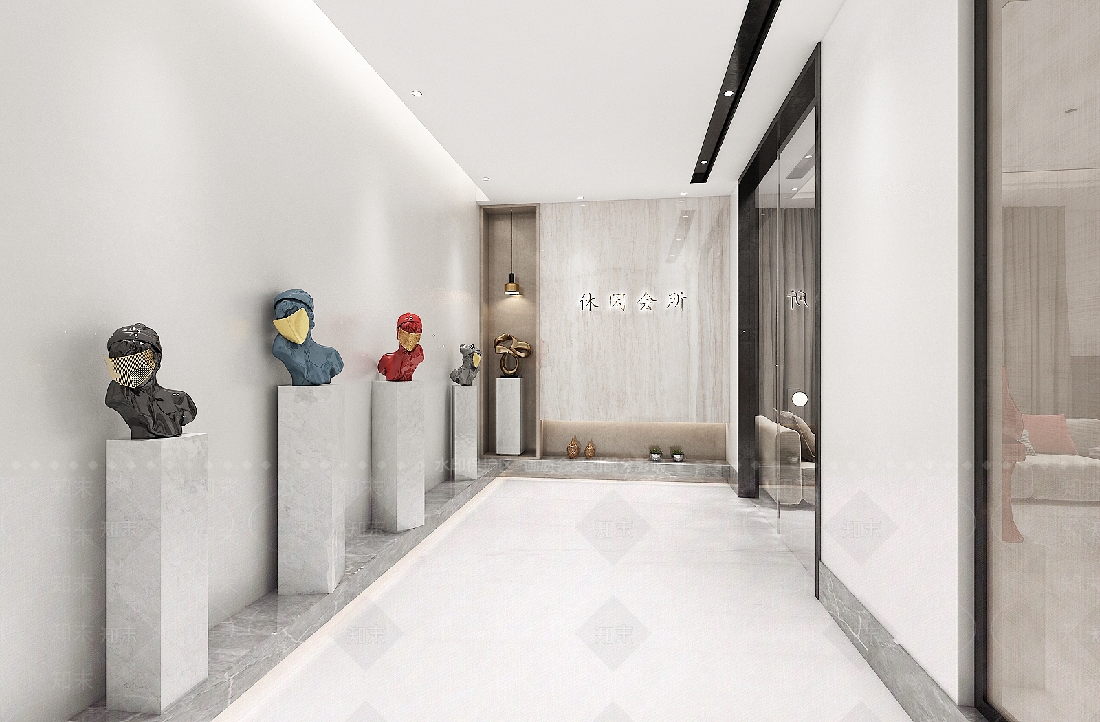 现代休闲会所过道3D模型下载【ID:1104839377】_知末3d模型网