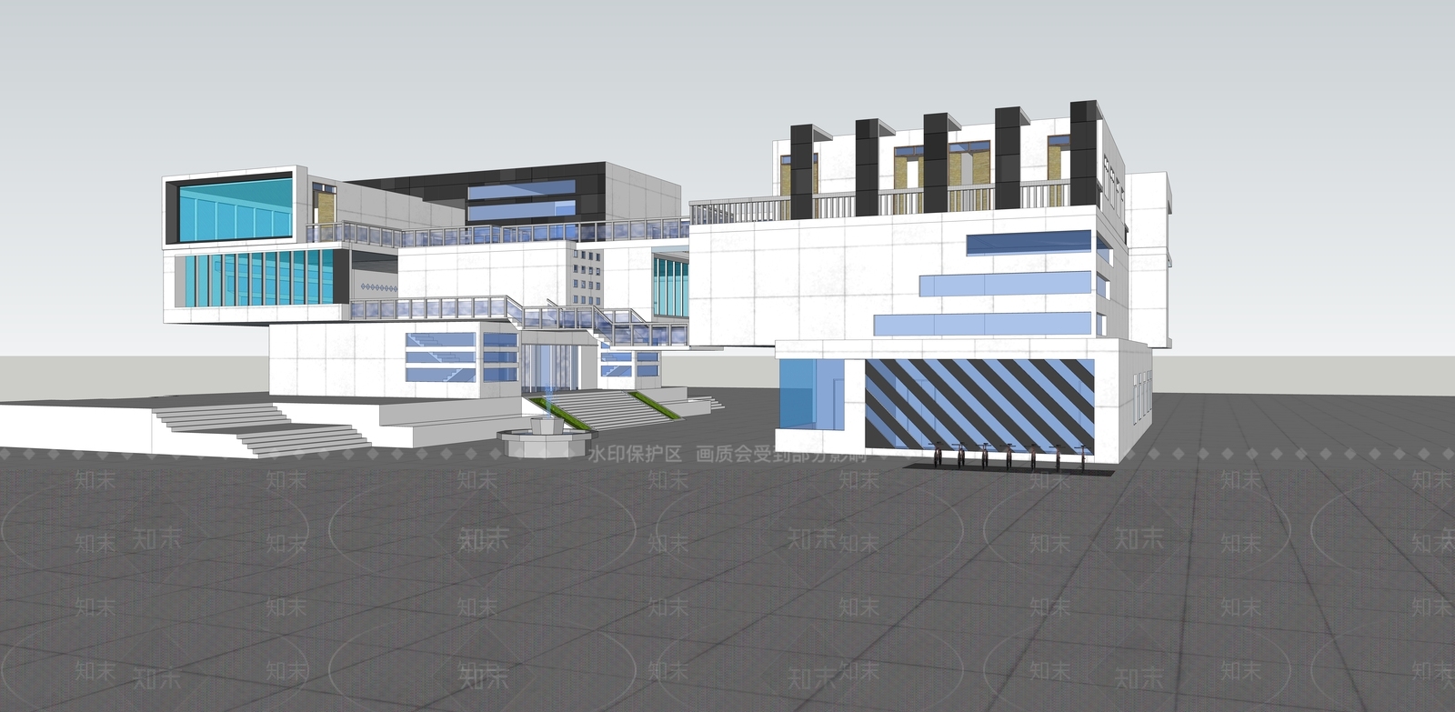 现代图书馆建筑SU模型下载【ID:1104839316】