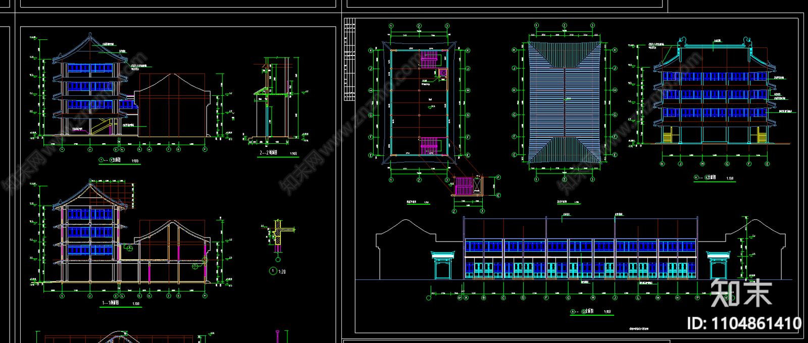 徽式四合院建筑施工图下载【ID:1104861410】