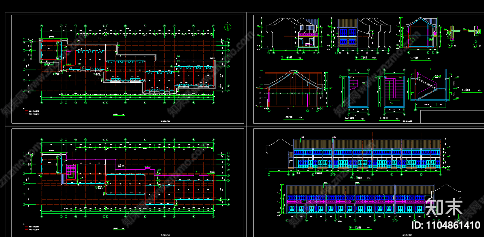 徽式四合院建筑施工图下载【ID:1104861410】