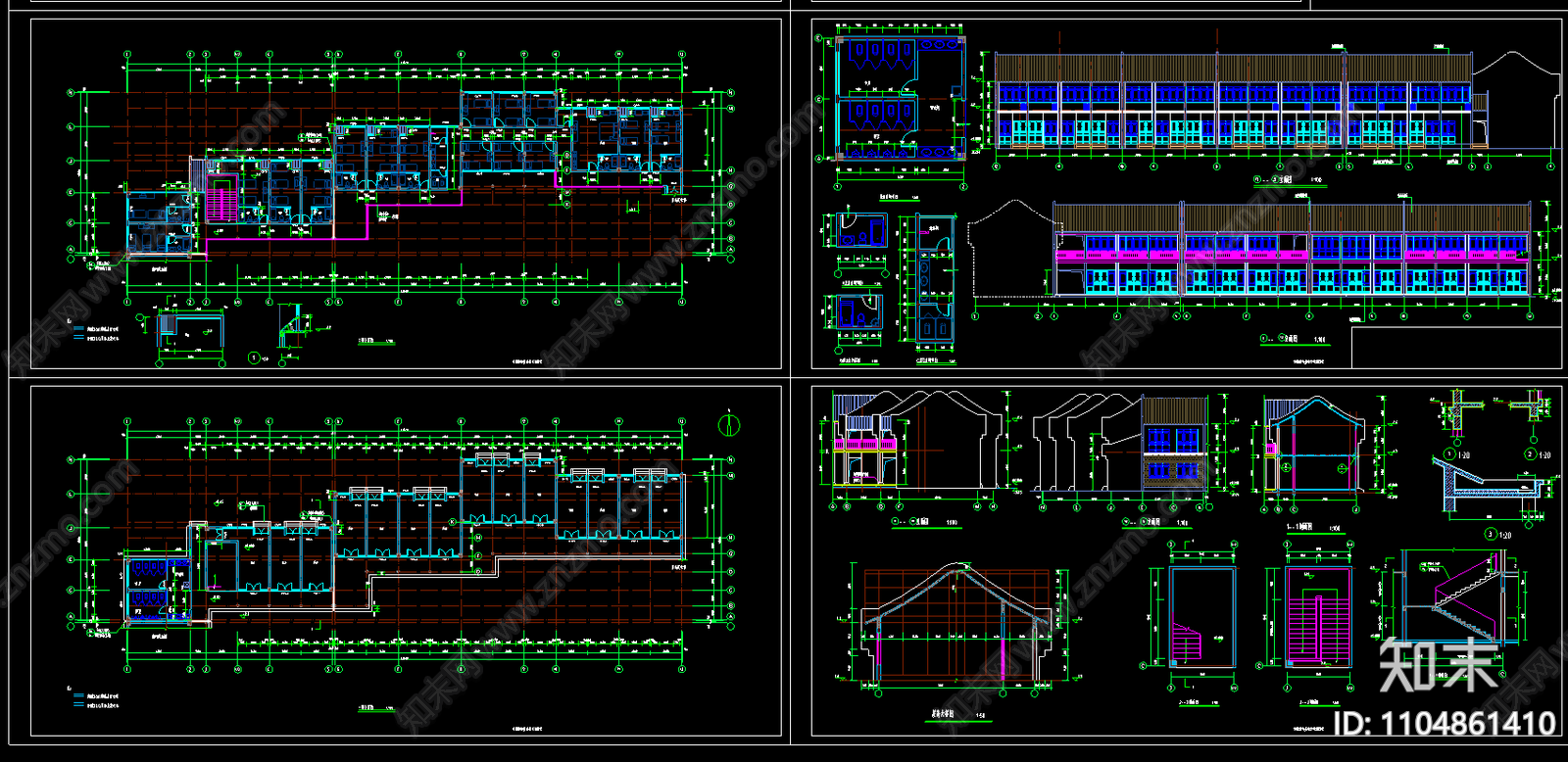 徽式四合院建筑施工图下载【ID:1104861410】