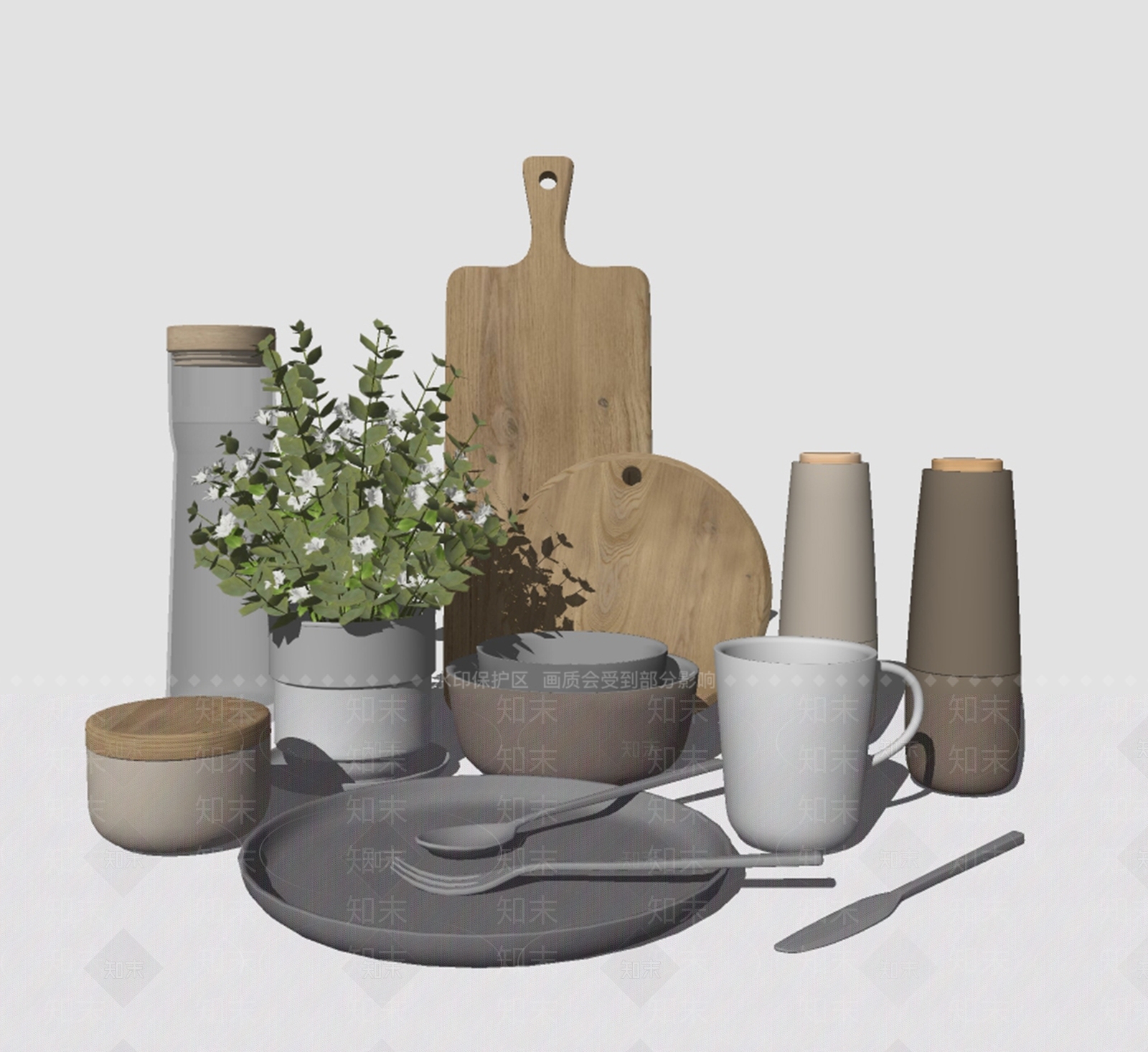 现代厨房用品组合SU模型下载【ID:1104864639】