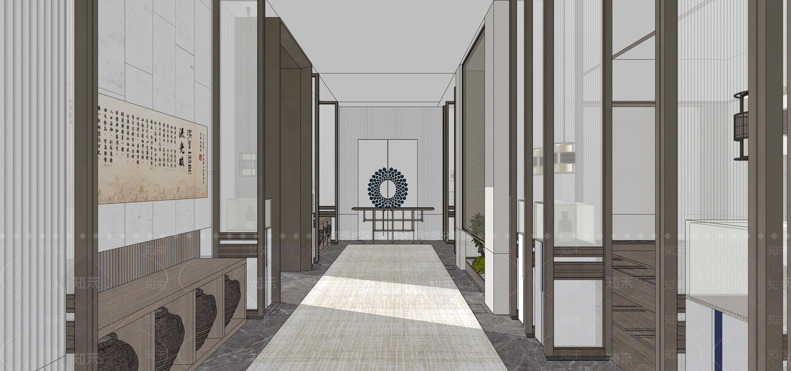 新中式办公过厅SU模型下载【ID:1104957571】