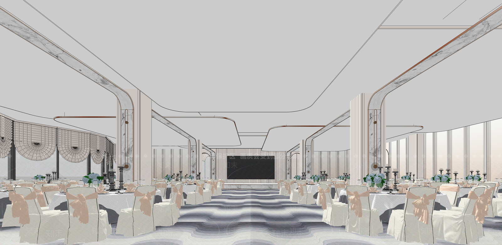 现代酒店宴会厅SU模型下载【ID:1104873629】