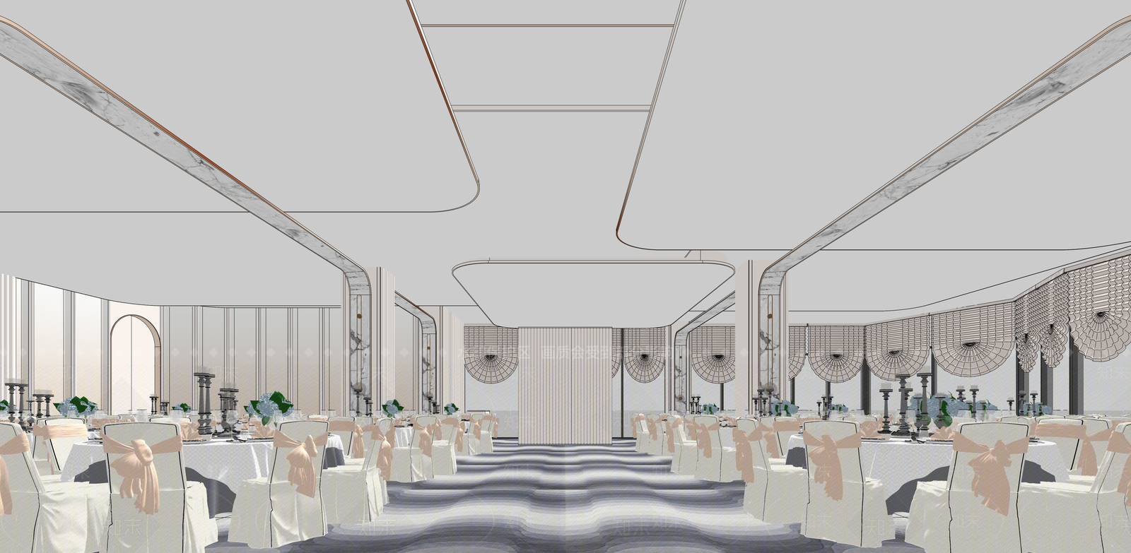 现代酒店宴会厅SU模型下载【ID:1104873629】