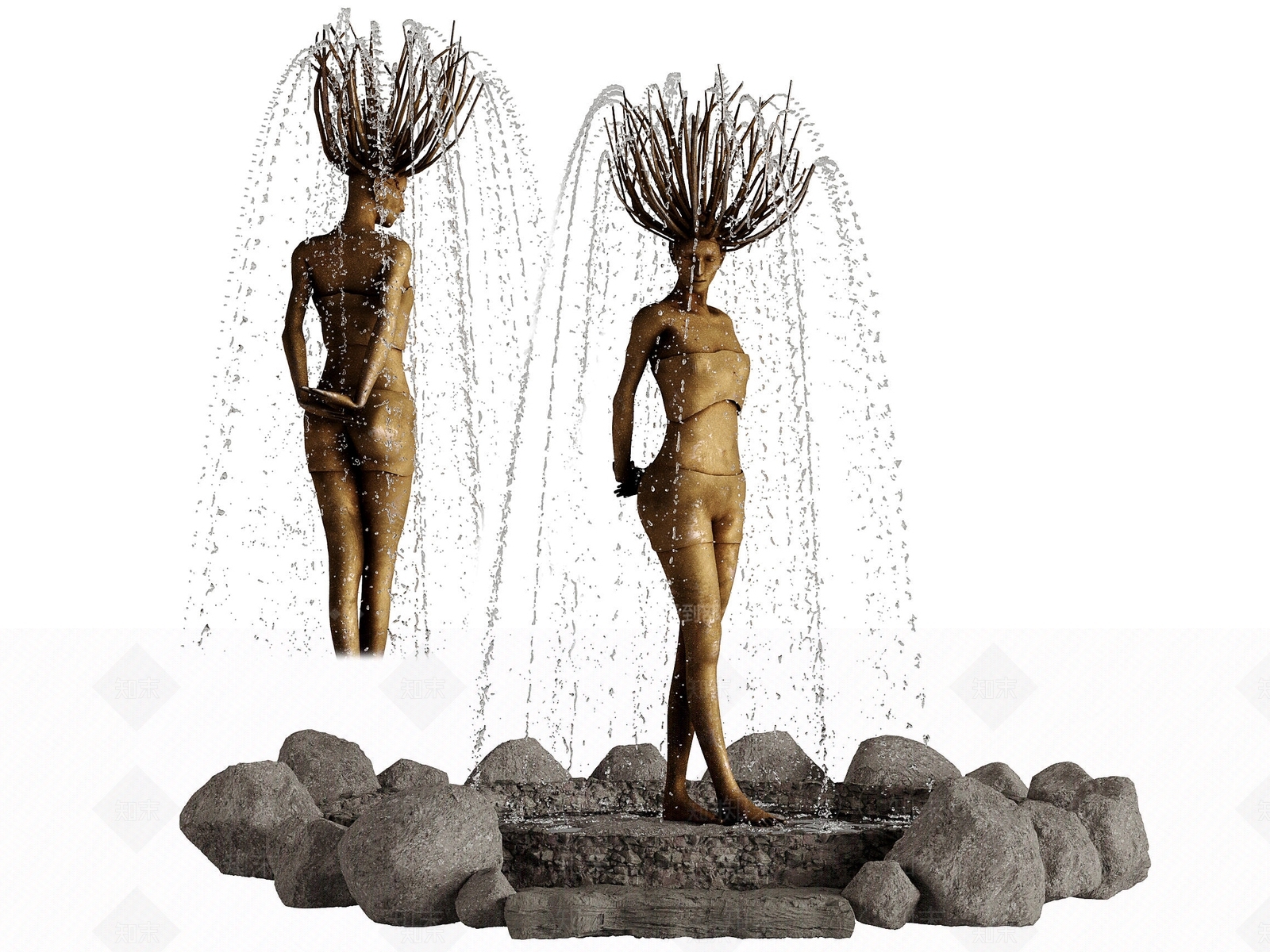 现代人体雕塑喷泉3D模型下载【ID:1104879330】